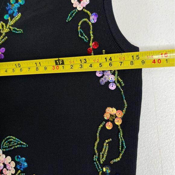 Lucia Burns Sequined Beaded Black Floral Sleeveless Sweater Top Women Size Small - Picture 12 of 15